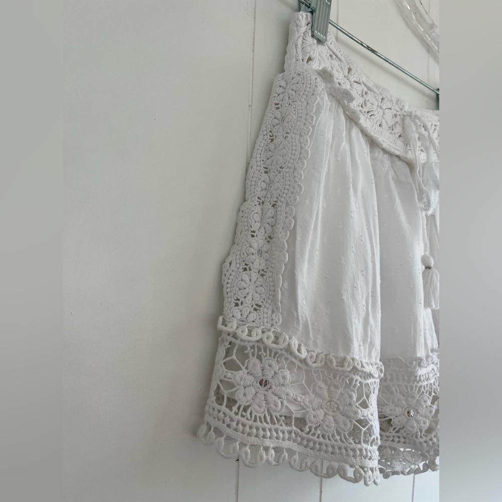 American Eagle White Swiss Dot Crochet Trim White Cotton Shorts Sequins Sz Small - Picture 6 of 13